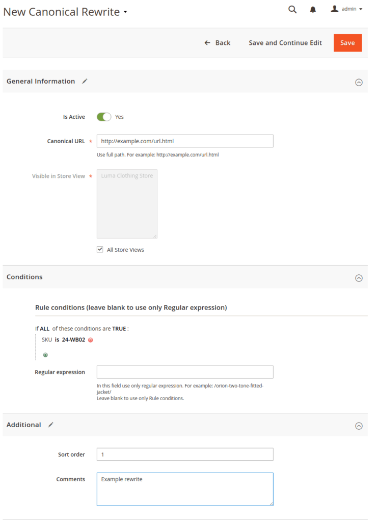Canonical URL設定画面