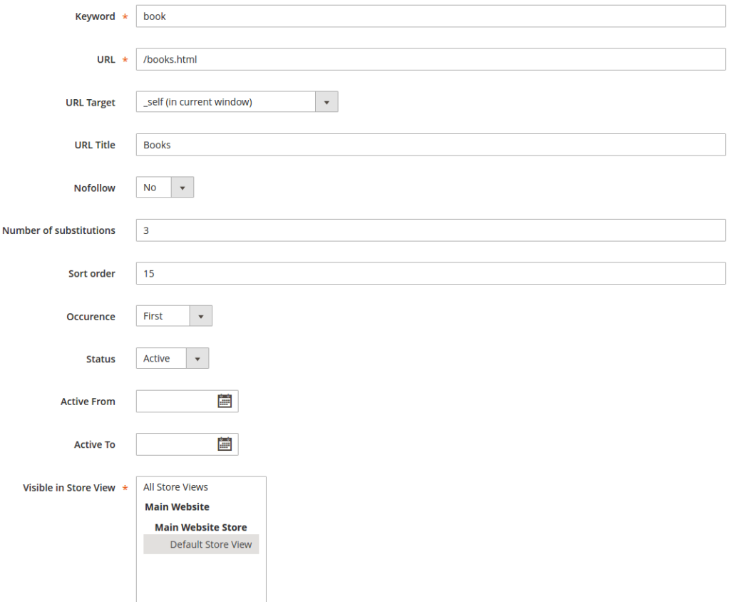 内部リンク設定画面