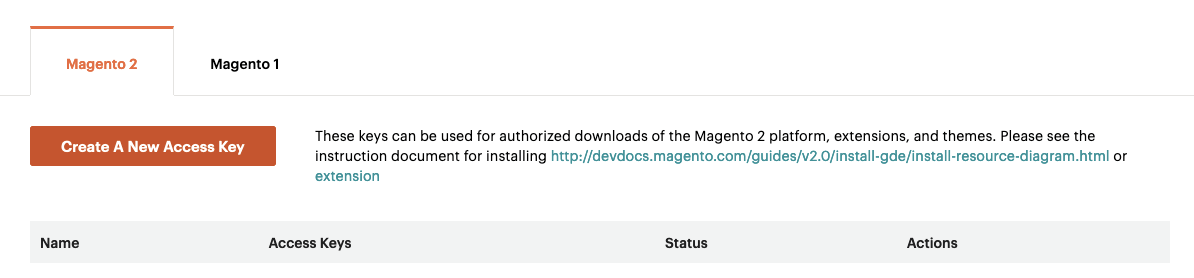 Magento Marketplace Create New Access Key