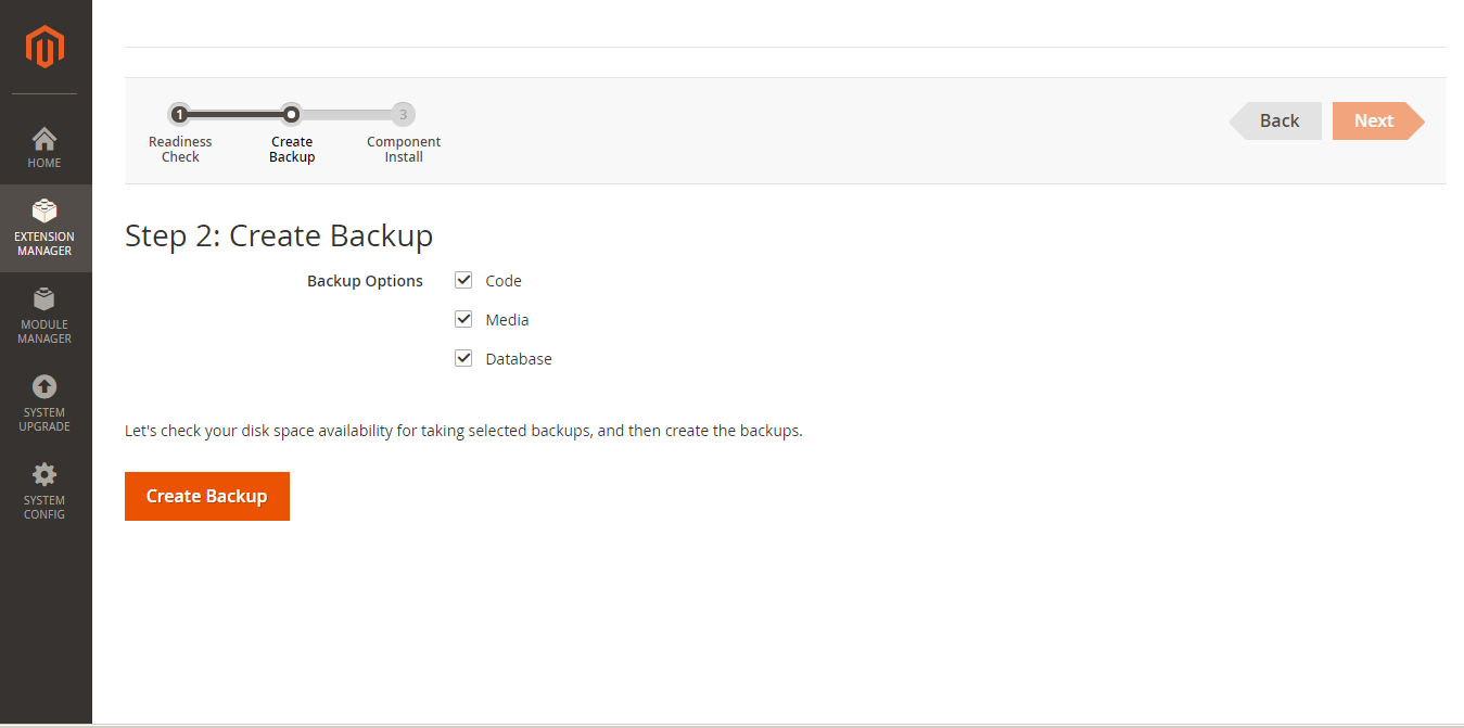 Magento エクステンション Create Backup